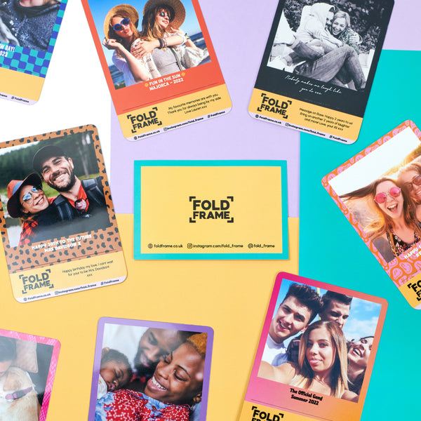 A colourful mix of personalised FoldFrame photo frames